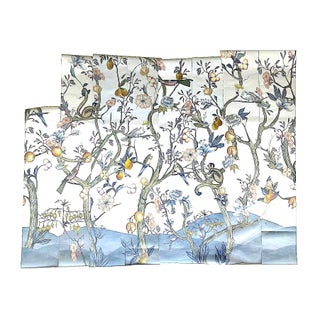 Chinoiserie/Botanical Anthropologie Chloe Wallpaper Mural, Birds and Monkeys, 7 Panels For Sale