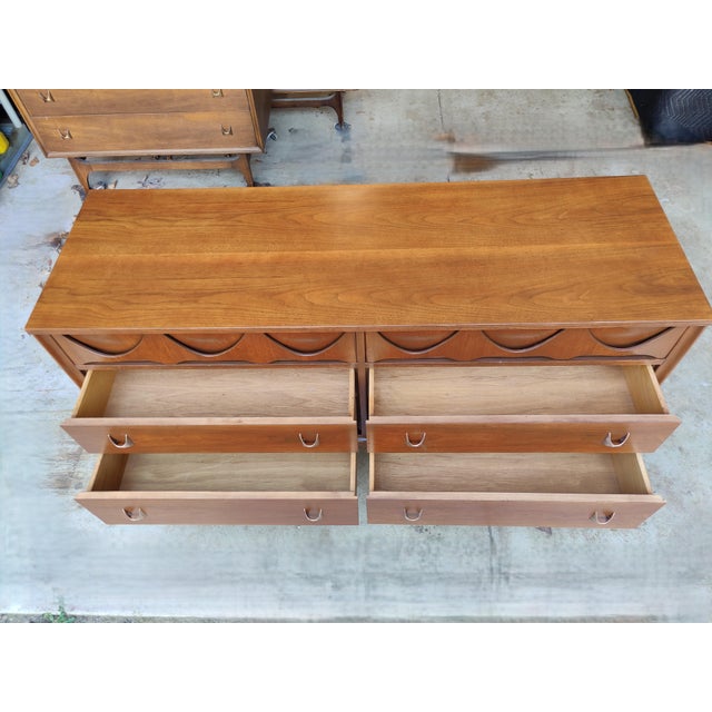 Broyhill Brasilia Broyhill Brasilia Mid Century Lowboy Dresser and Original Mirror For Sale - Image 4 of 13