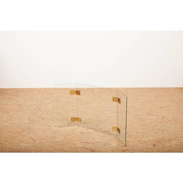 Fire Screen with Three-Part Glass Fire Guard with Gilded Brass Hinges, 1940s, in Good conditions. Designed 1920 to 1949