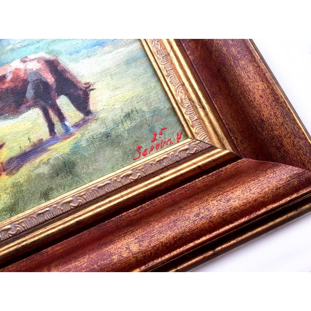 2020s Framed Original Painting Landscape With Cows by Artist Valeriya Serova For Sale - Image 5 of 8