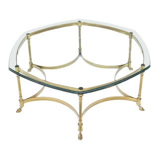 Mid-Century Modern Labarge Attributed Hollywood Regency Brass Coffee Table For Sale