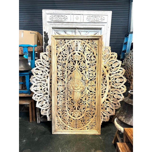 Tan Vintage Floral Carved Wood Panel Wall Decor For Sale - Image 8 of 8