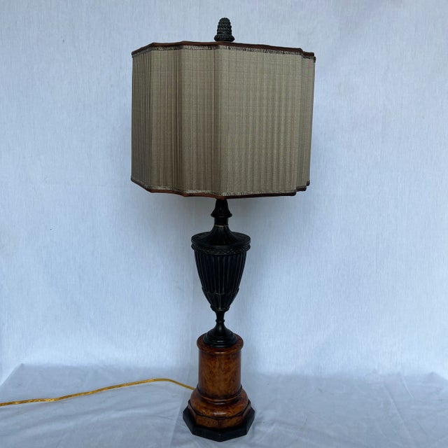 Traditional 1990s Brass Table Lamp With Square Silk Shade For Sale - Image 3 of 13