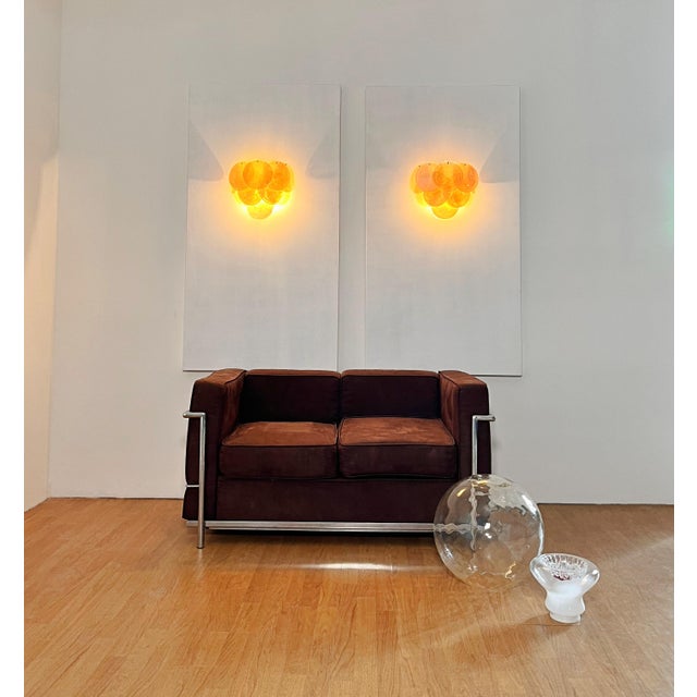 Iridescent Alabaster Gold Disc Glass Wall Sconces, 1990s, Set of 2 For Sale - Image 16 of 18