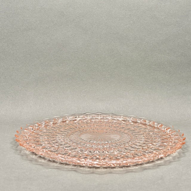 Vintage Pink Jeannette Glass “Windsor Diamond” Platter or Cake Plate For Sale In New York - Image 6 of 9