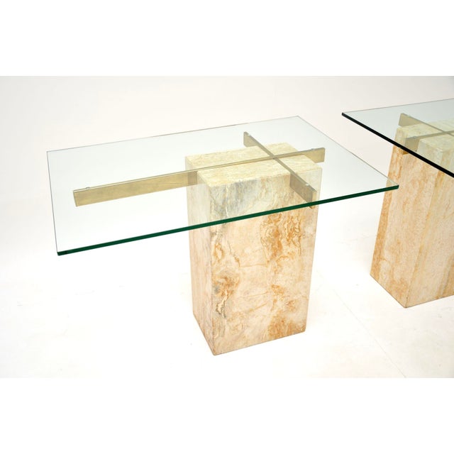 Brown Vintage Italian Travertine and Brass Side Tables from Artedi, 1970s, Set of 2 For Sale - Image 8 of 12