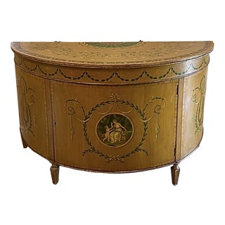 Large Antique Georgian Sheraton Satinwood Hand Painted Cabinet Sideboard, 1800 For Sale
