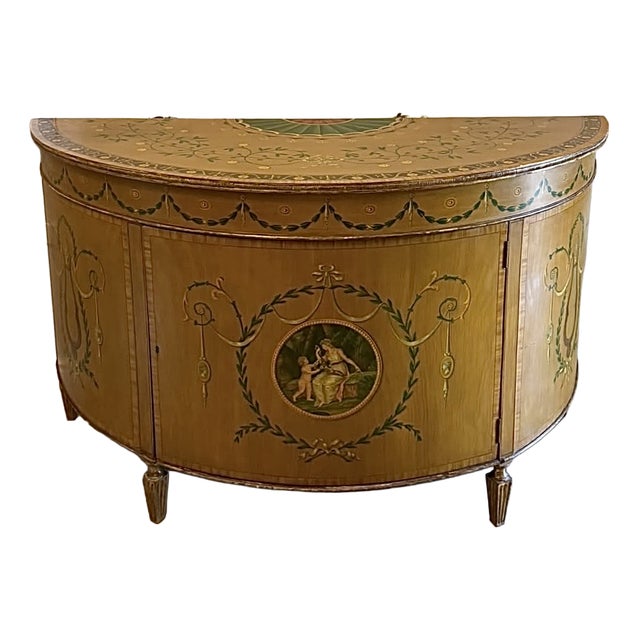 Large Antique Georgian Sheraton Satinwood Hand Painted Cabinet Sideboard, 1800 For Sale