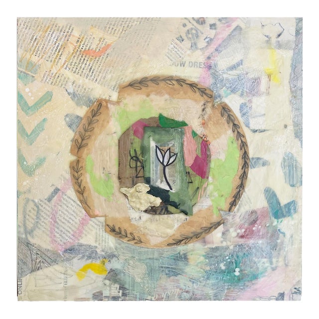 Modern Encaustic and Collage Painting 'Home Grown' For Sale