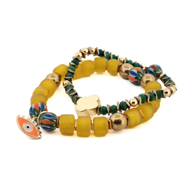 Emerald Whispers of the Evil Eye Beaded Bracelet Set For Sale - Image 8 of 9