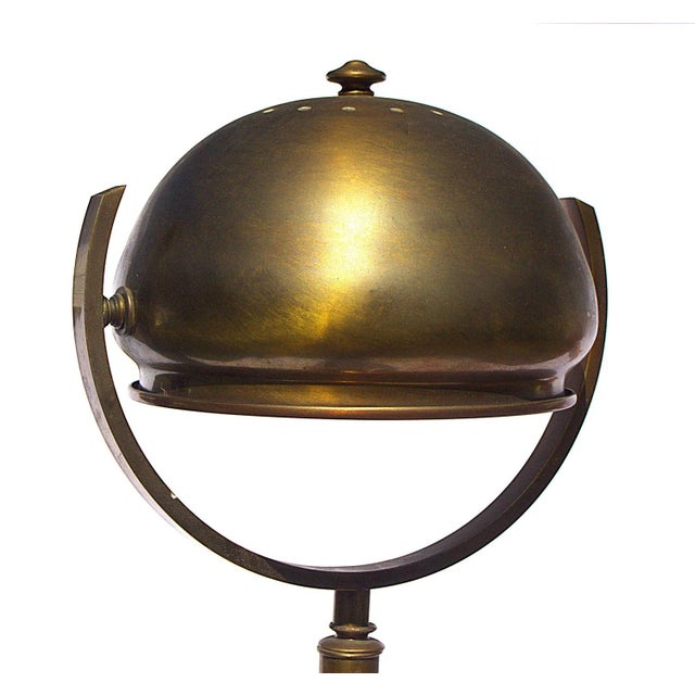 Attr. Fredrick Cooper Brass Floor Lamp, c. 1960, with adjustable rounded shade, thin neck, and squared base, tested...