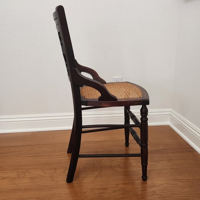 Antique Eastlake Victorian Side or Desk Chair With Caned Seat For Sale - Image 4 of 10