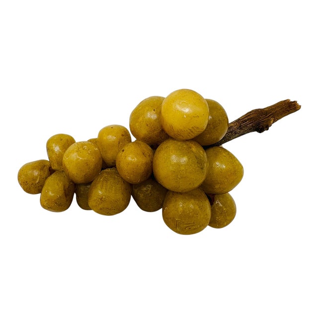 Wood Exquisite 1940s Italian Alabaster Grapes - Set of 5 Hand-Carved Honey Gold Clusters For Sale - Image 7 of 16