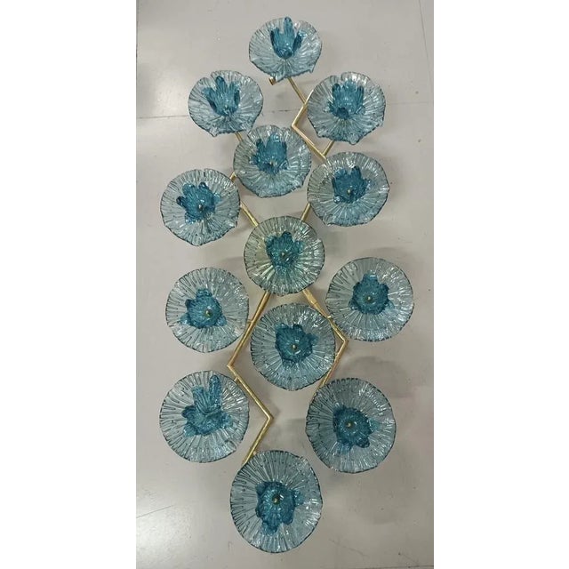 Metal Mid-Century Murano Art Glass and Brass Chandelier For Sale - Image 7 of 10