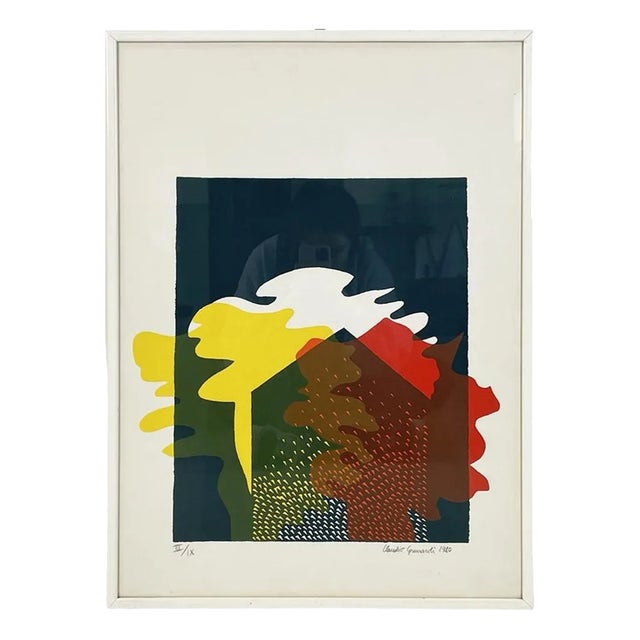 Italian Modern Rectangular Silkscreen of a House in Frame, 1980s For Sale
