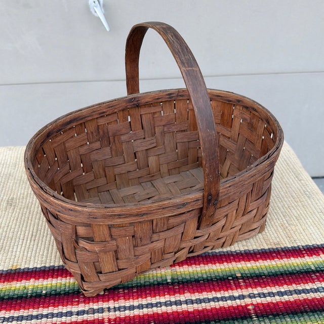 Antique Rectangular Split Oak Gathering Basket, Circa 1900 For Sale - Image 10 of 12