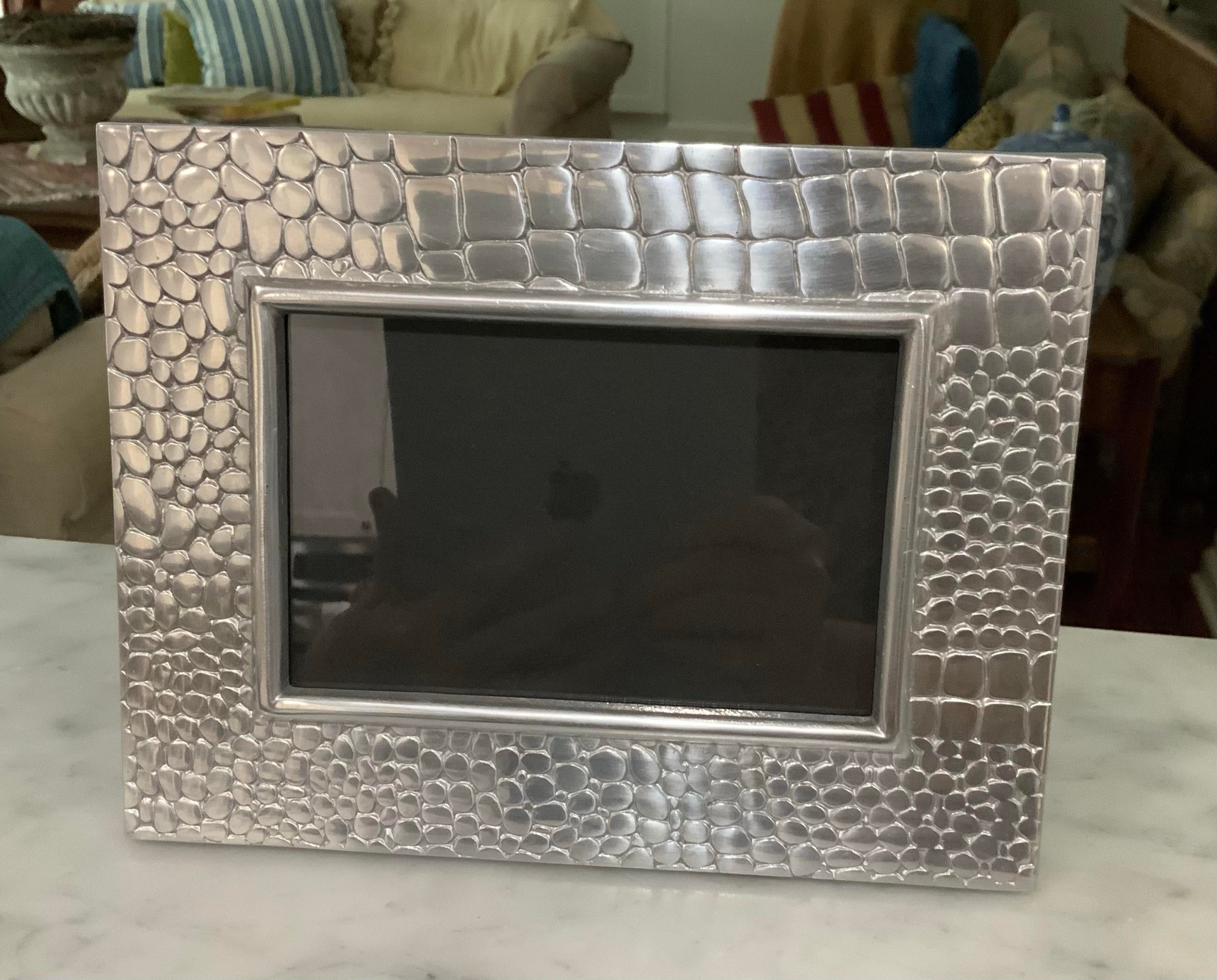 Ralph Lauren Attributed Crocodile Embossed Metal Frame, 7x9