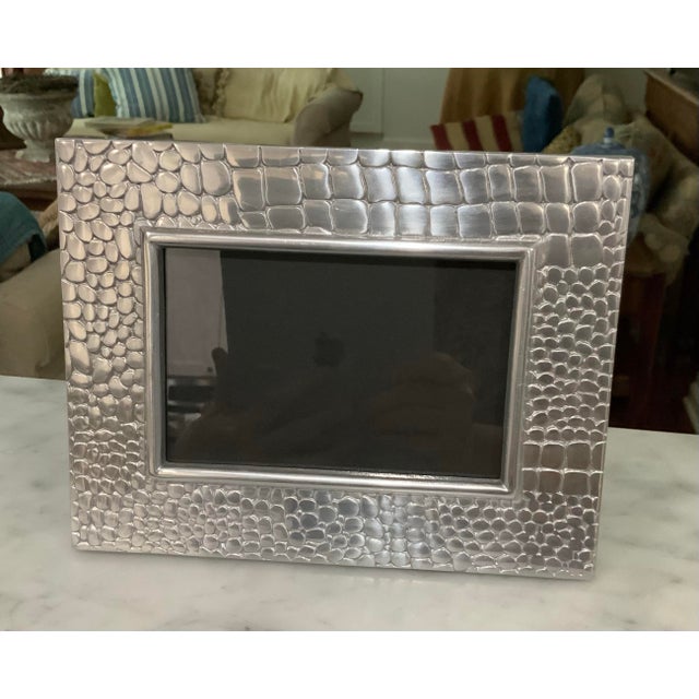 2000 - 2009 Ralph Lauren Attributed Crocodile Embossed Metal Frame, 7x9” (Holds 4x6”) - Great for Palm Beach Regency, Safari & British Colonial - See Pics! For Sale - Image 5 of 7