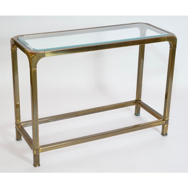 Burnished Brass and Glass Console Sofa Hall Table in the Style of Mastercraft For Sale - Image 9 of 10