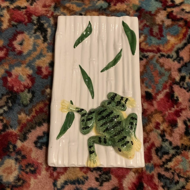 Vietri Italian Majolica of a frog climbing up bamboo shoots. This plate is more of a catch all type plate. Good for...