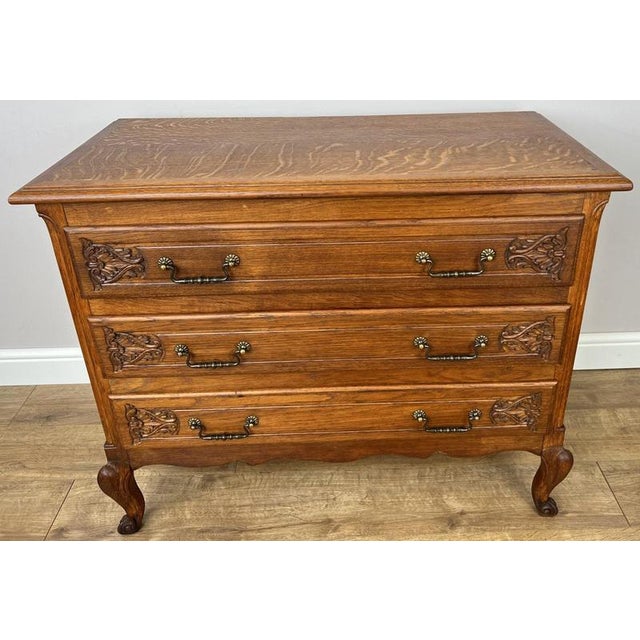 Vintage French Louis Style Oak Chest of 3 Drawers For Sale - Image 13 of 13