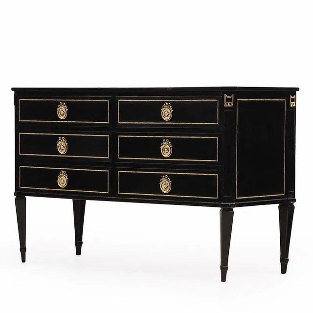 The Vintage French Jansen Manner Black Lacquered Dresser is a stylish and elegant piece of furniture that exudes timeless...