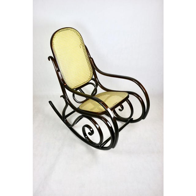 Vintage Brown Rocking Chair attributed to Michael Thonet For Sale - Image 3 of 14