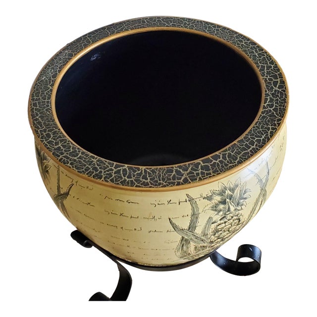 22" Wide Oriental Accent, Inc. Pineapple Fishbowl Planter Jardiniere For Sale
