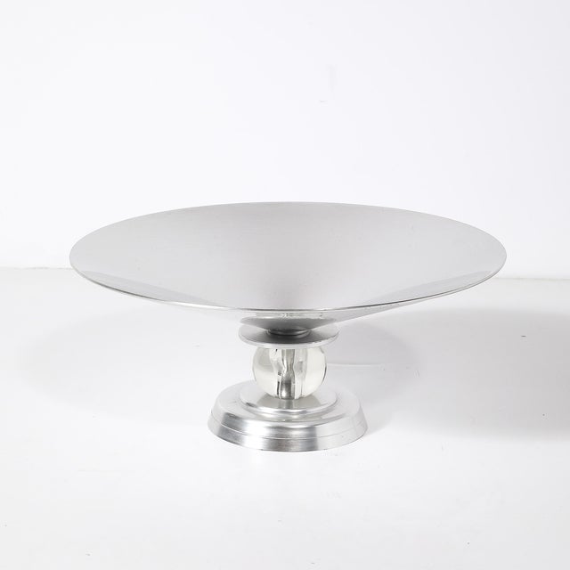Art Deco Brushed Aluminum & Glass Centerpiece Bowl Signed Kensington For Sale - Image 10 of 14