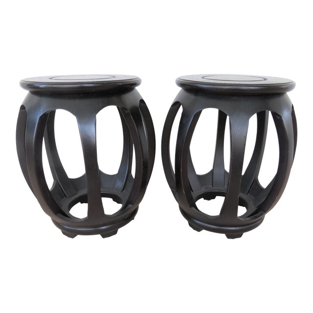 Mid Century Wooden Chinese Drum Stools Garden Stools A Pair Chairish