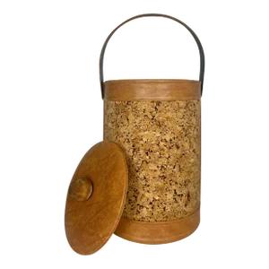 Mid Century Modern Highboy Ice Bucket | Cork + Tan in the Style of Georges Briard