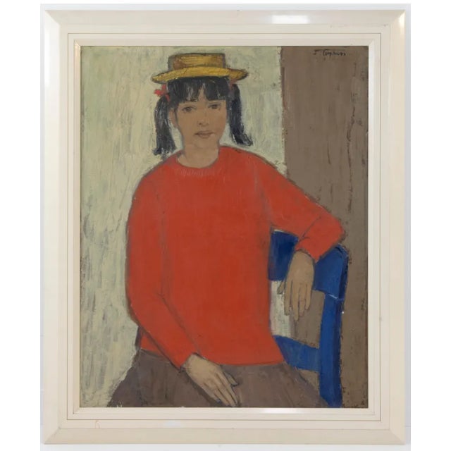 Pol Mara, Girl on a Blue Chair, 1950s, Oil on Canvas For Sale - Image 5 of 5