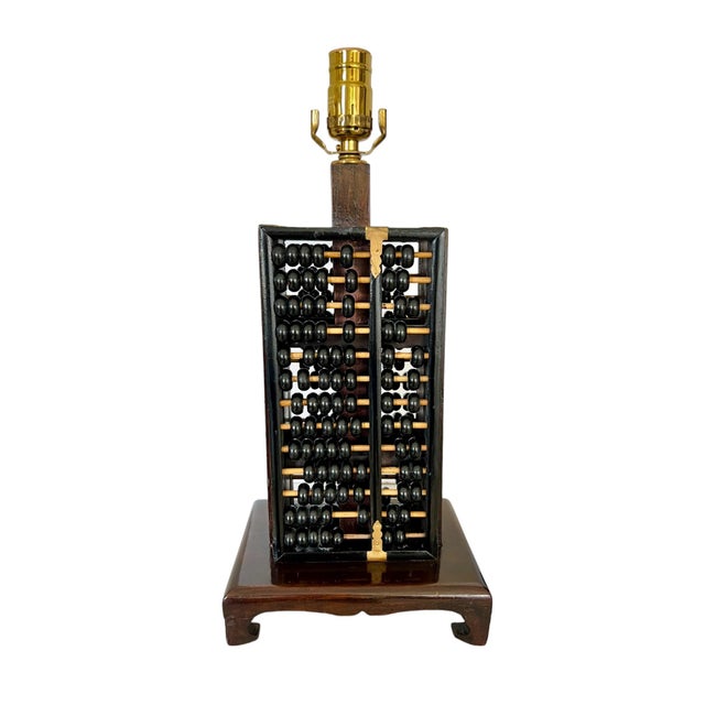 Chinoiserie Abacus Table Lamps, Ebonized Wood & Gold Accents, 1960s For Sale - Image 9 of 11