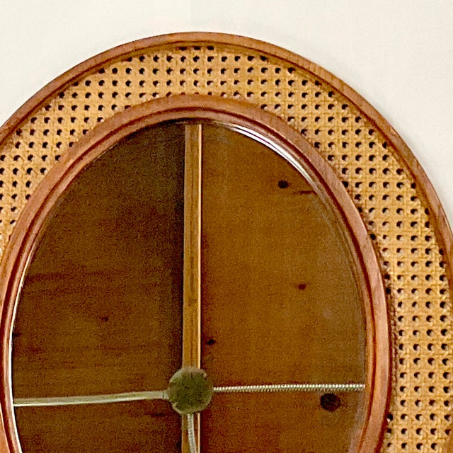 Boho Chic Mid-Century Boho Chic Coastal Syroco Style Faux Cane Oval Wall Mirror. For Sale - Image 3 of 10