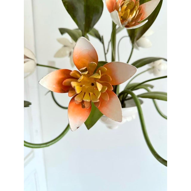 Vintage French Painted Tole 5-Light Water Lily Chandelier, 1960s For Sale - Image 14 of 18