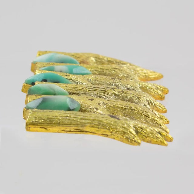 Plastic Artist Mary Oros Gilded Cast Resin Brooch with Turquoise Resin Cabochons For Sale - Image 7 of 8