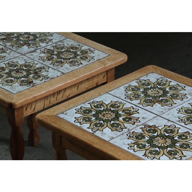 1970s Vintage Brutalist Danish Oak Nightstands with Ceramic Tile Tops, 1970s, Set of 2 For Sale - Image 5 of 13