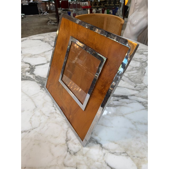 Felice Antonio Botta Felice Antonio Botta Signed Burl Wood & Chrome Picture Frame, Italy 1973 For Sale - Image 4 of 6