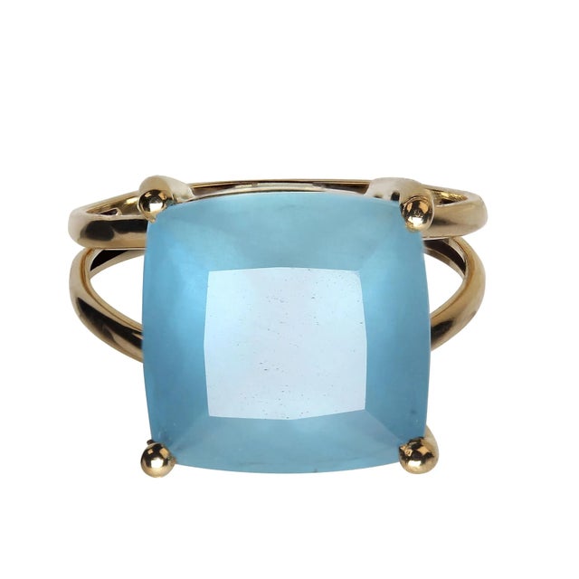 7.83ct Square Aquamarine in 18k Yellow Gold March Birthstone Size 7 For Sale - Image 4 of 5