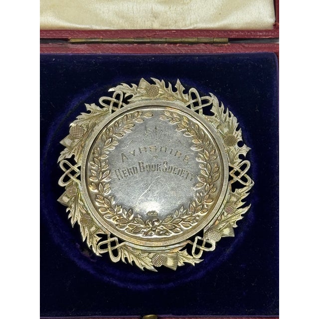 Victorian 19th Century Scottish Silver Agricultural Prize Medal Ayrshire Cow & Calf Bull With Original Case For Sale - Image 3 of 18