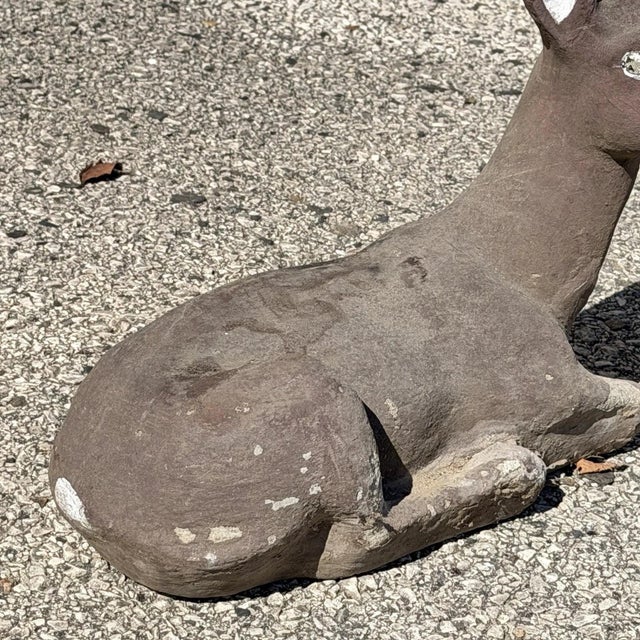 Sculpture Materials Vintage Reclining Fawn Seated Deer Small 16" Cement Concrete Stone Garden Statue For Sale - Image 7 of 15