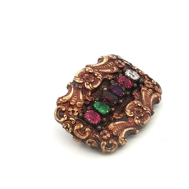 Early 19th Century 18k Yellow Gold 'Regard' Multi Gemstone Brooch For Sale - Image 4 of 9