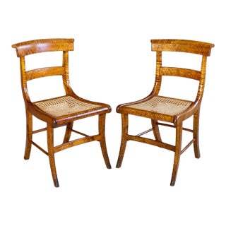 Antique Federal Period Pair of Birds Eye Maple & Tiger Maple Chairs For Sale