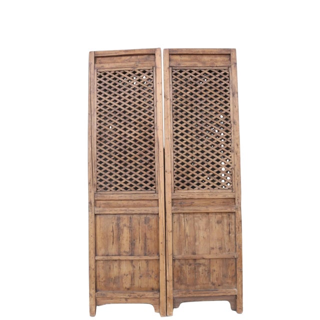 Brown Early 20 Century Antique Chinese Screen Door - a Set of Lattice Screen Panels For Sale - Image 8 of 9