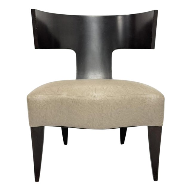 1980s Donghia Klismos Slipper Chair in Mahogany-Finished Maple and Leather For Sale