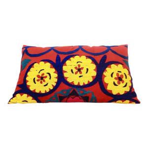 Vintage Lumbar Suzani Embroideries /Uzbek Pillow 16.5" W