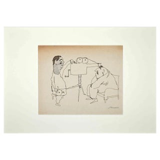 Mino Maccari, The Director, Drawing in Pencil, Mid-20th Century For Sale