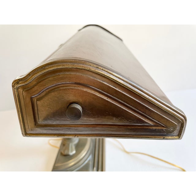 Mid 20th Century Art Deco Brass Library Bankers Desk Lamp For Sale - Image 10 of 12