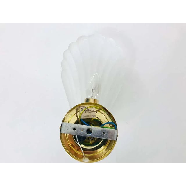 1980s Shell Shaped Brass and Glass Wall Lamps - A Pair For Sale - Image 6 of 8