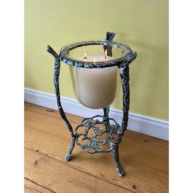 Large Antique Indoor/Outdoor Candleholder in Cast Iron and Glass For Sale - Image 5 of 6